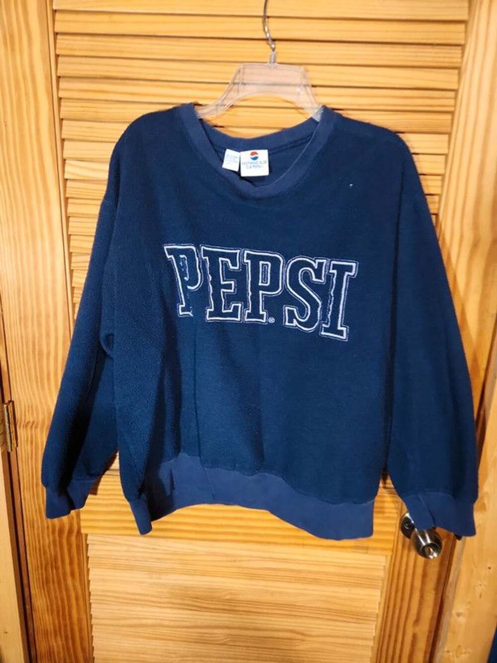 Vintage 90s Pepsi Arched Spellout Fleece Crewneck Sweatshirt Navy Blue Size L